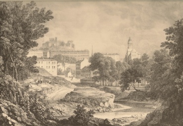 Castle and New Town from the Water of Leith before the erection of Moray Place.(1823)